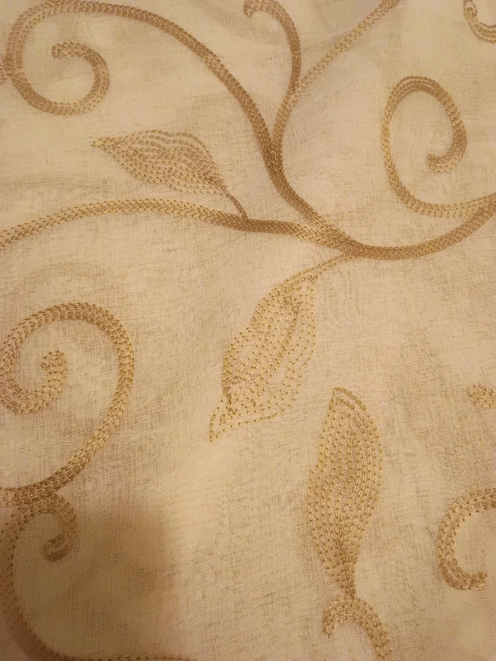 Taupe Leaf Swirl Embroidered Sheer Curtain Panel X4 NWOT